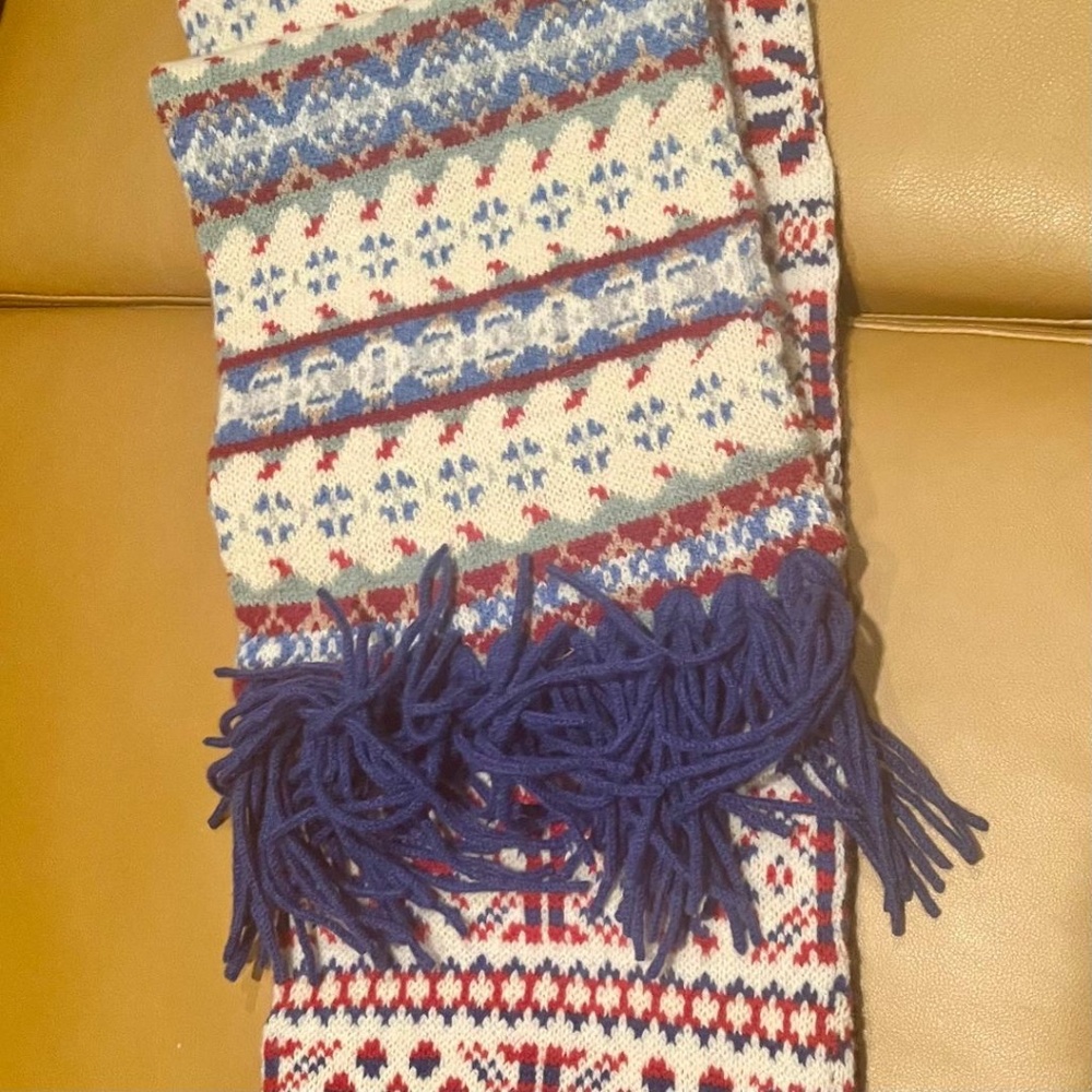 J.Crew: Drakes made in London Brand New NWT Wool Scarf  Red/Wht wBlu Fringes